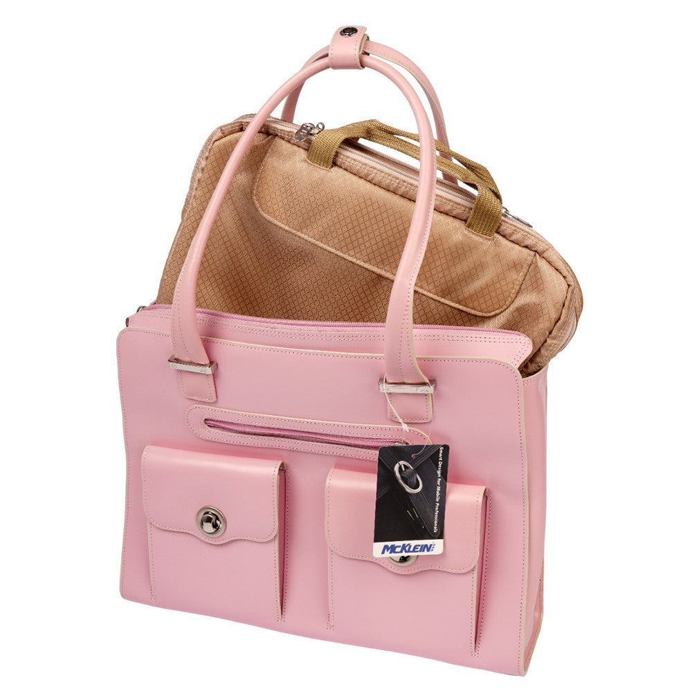 McKleinUSA VERONA Womens Laptop Briefcase Career Pink Top Grain Cowhide Leather Checkpoint Friendly Travel Bag
