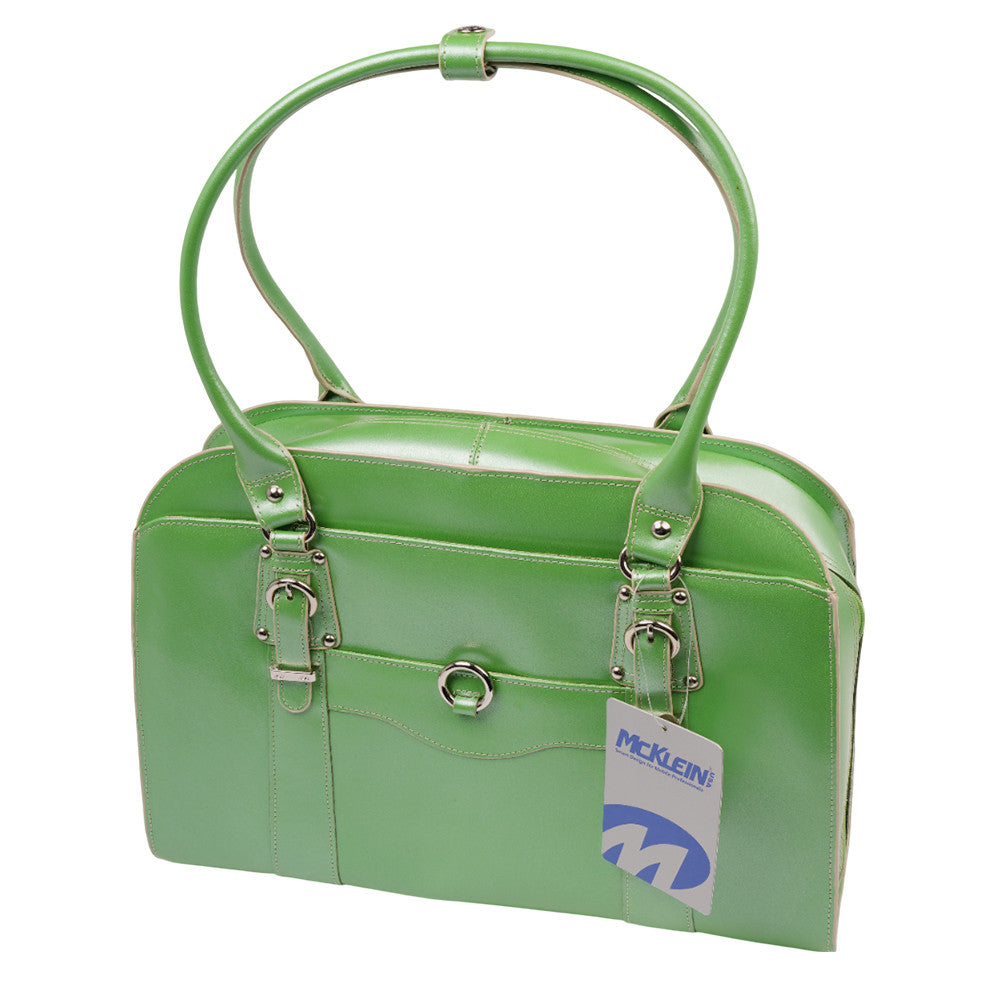 McKlein Hillside Laptop Briefcase Women's Career Green Genuine Leather Shoulder Straps