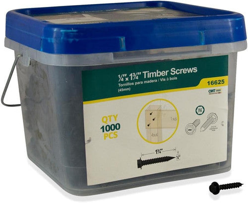 OZCO OWT Timber Screws 1/4" x 1-3/4" Heavy-Duty Wood-to-Wood Fasteners with Hex Head and Built-In Washer
