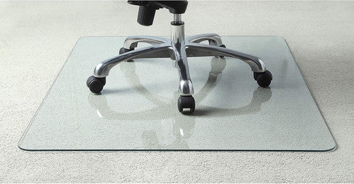 Lorell 44" x 50" Tempered Glass Chair Mat for Carpet - Clear, 1/4" Thick, Office Floor Protector