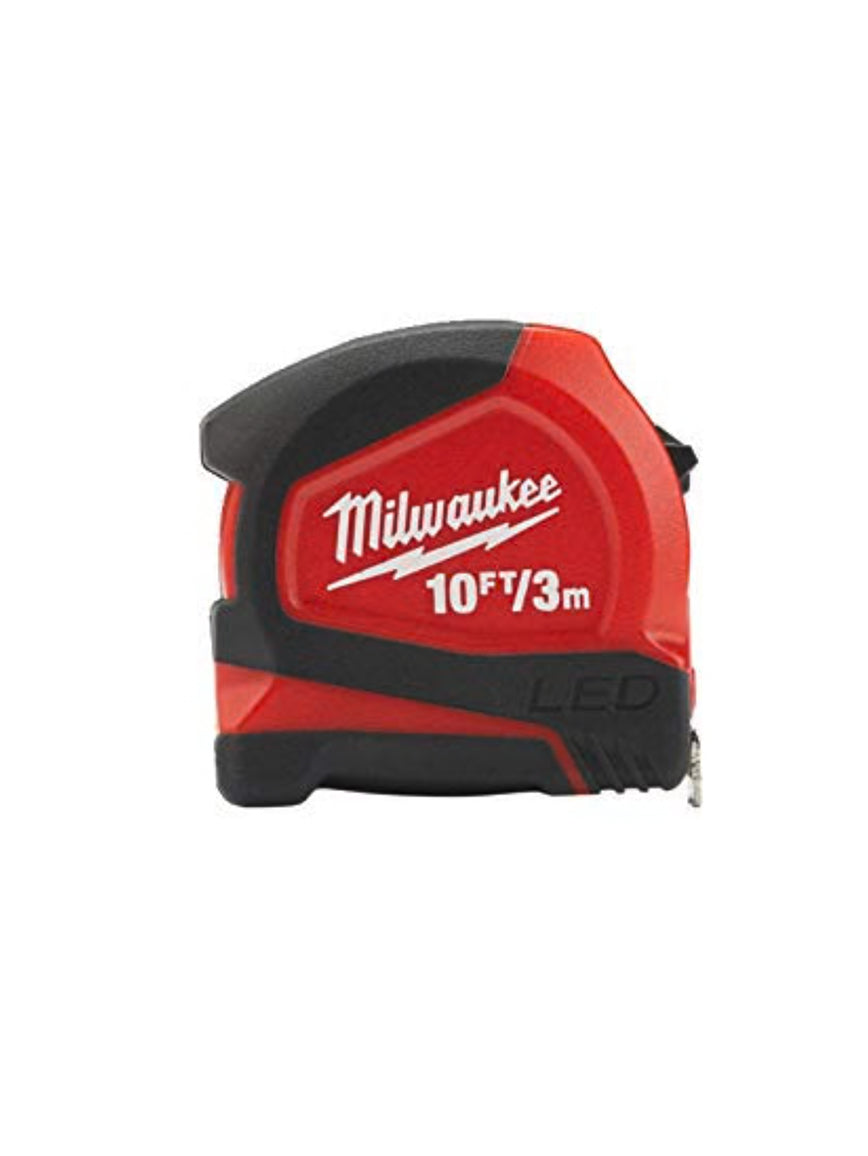 Milwaukee LED Tape Measure 3m/10ft (Width 12mm), 48226602, Red