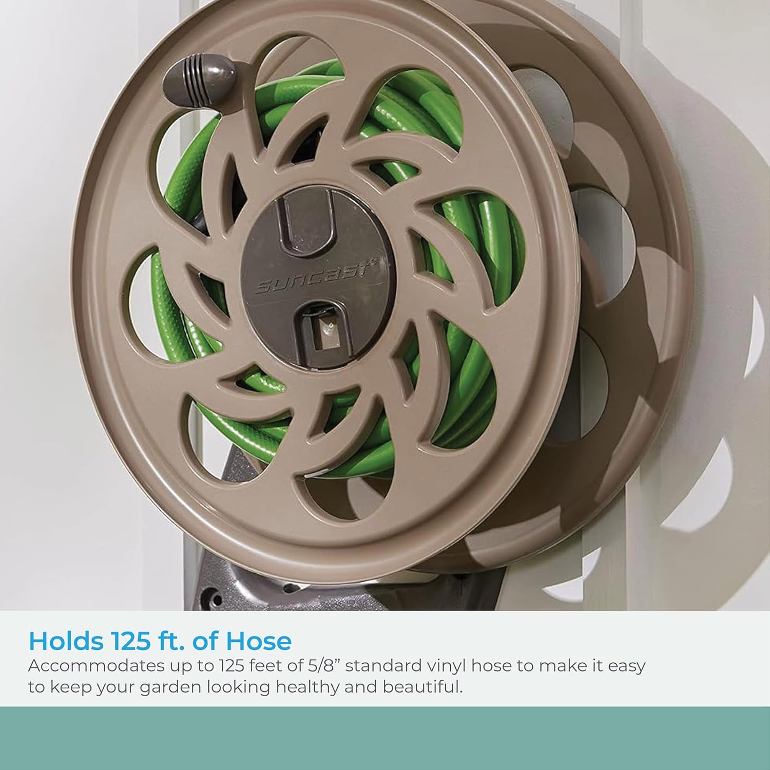1 piece Suncast Side Tracker Brown Resin Wall Mounted Hideaway Hose Reel 125 ft. Capacity