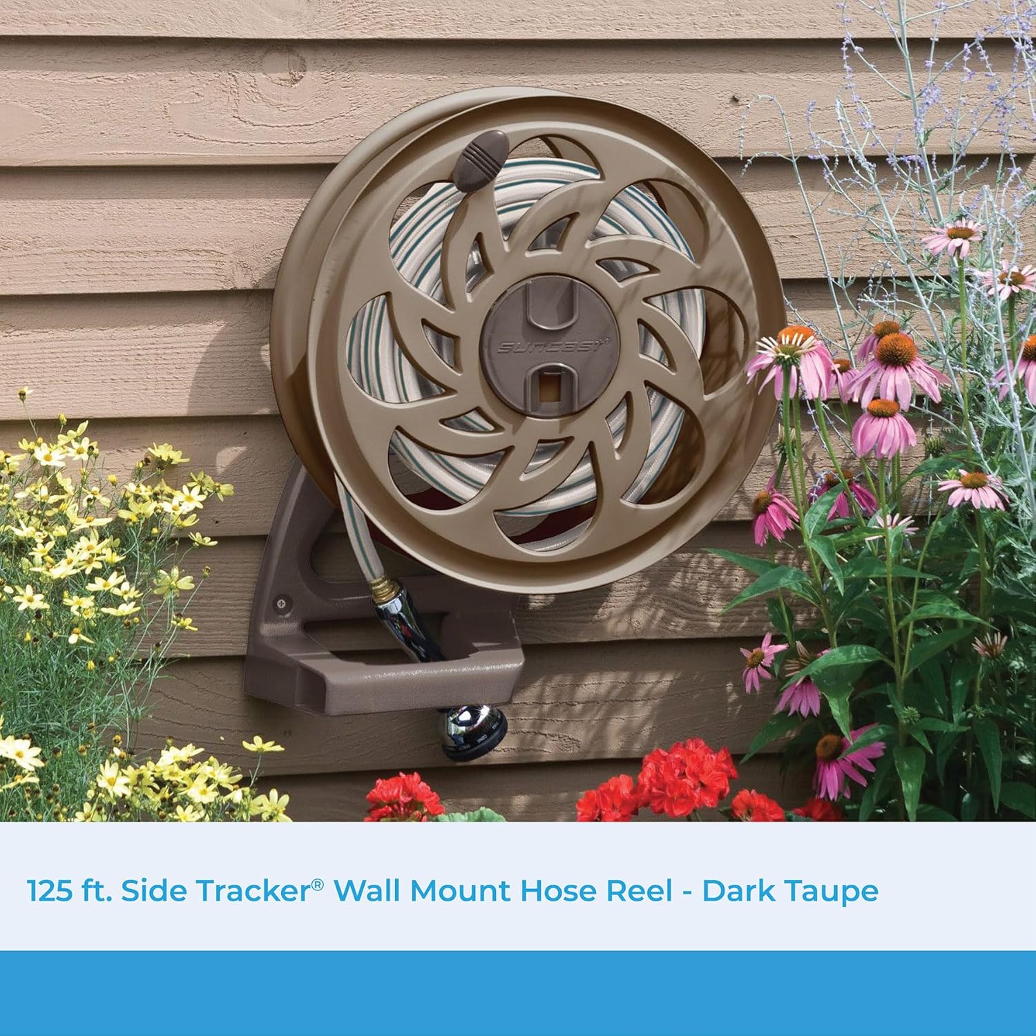 1 piece Suncast Side Tracker Brown Resin Wall Mounted Hideaway Hose Reel 125 ft. Capacity
