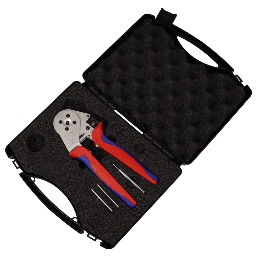 97 52 65 Four-Mandrel Crimping Pliers, Chrome-Plated, Ergonomic Grip, with Locator, in Plastic Case