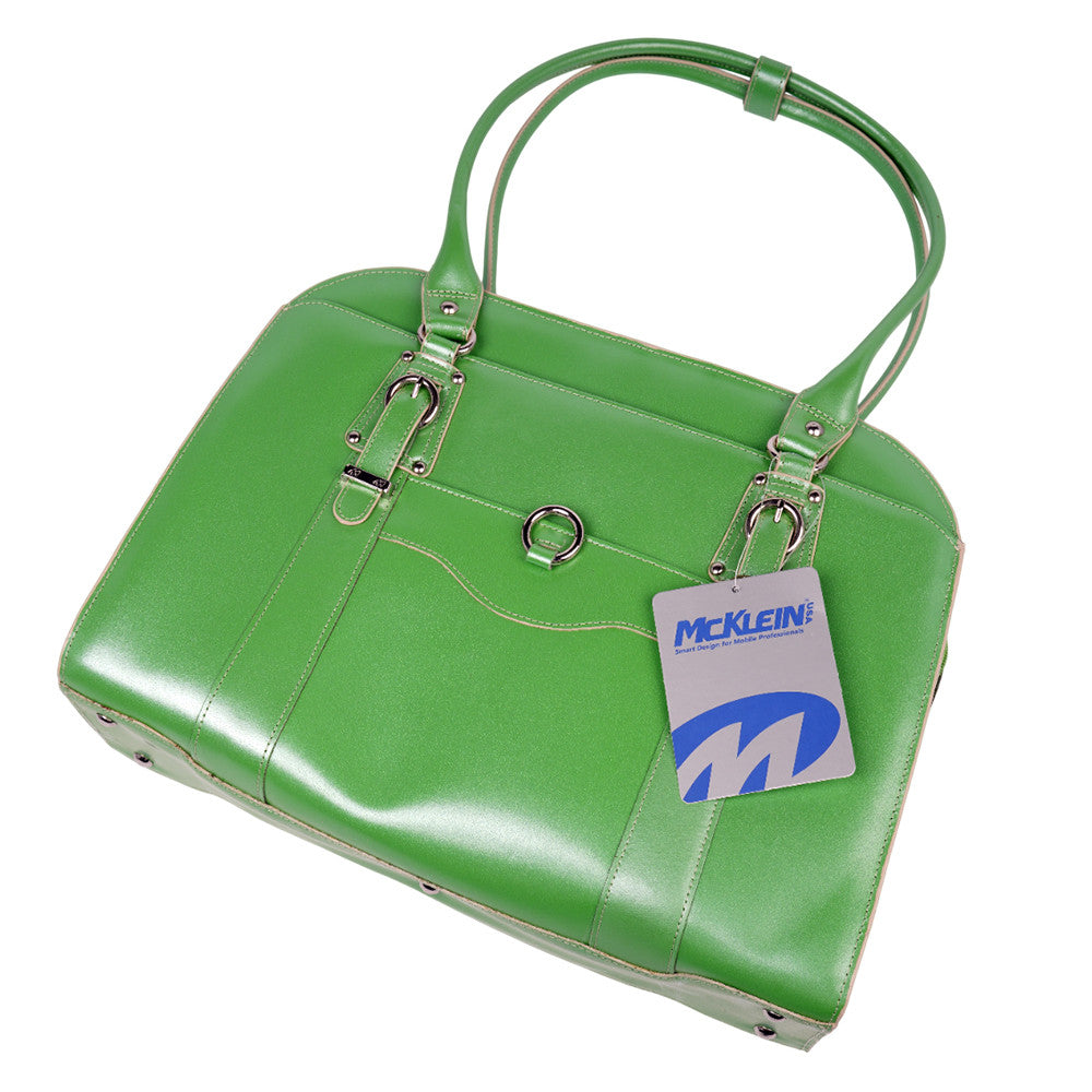 McKlein Hillside Laptop Briefcase Women's Career Green Genuine Leather Shoulder Straps