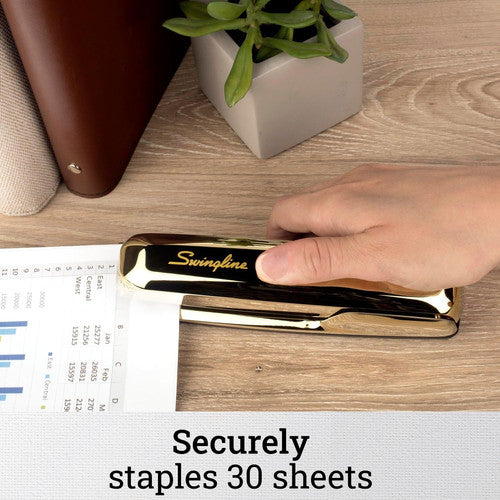 Swingline 747 Business Stapler, 30 Sheet Capacity, Gold Chrome Metal Desktop Stapler with Jam Free Technology
