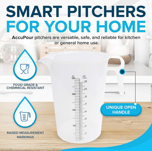 ACCUPOUR 16oz Measuring Pitcher - 2 Cup Plastic Measuring Cup with oz and mL Markings for Oil, Chemicals, Pool, Lawn Care