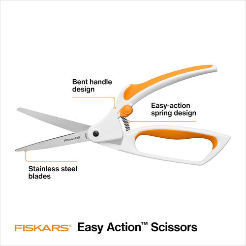 Fiskars Easy Action Fabric Scissors - Spring-Assisted Bent Handle Craft Shears with Stainless Steel Blades for Precision Cutting