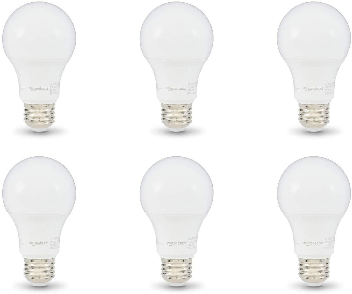 Amazon Basics A19 LED Light Bulb, 100W Equivalent, 15W, 3000K Warm White, Non-Dimmable, 10,000 Hour Lifetime, 6-Pack